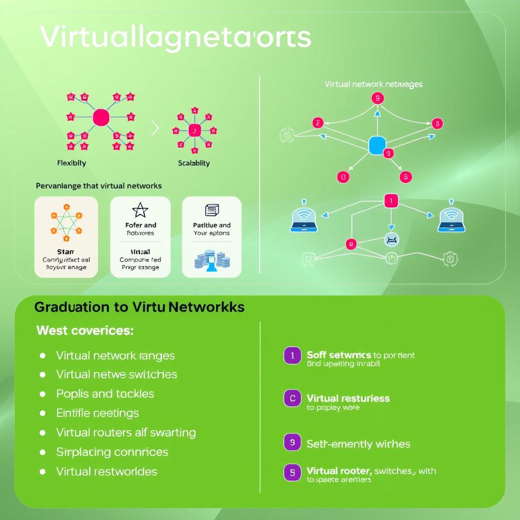 A visually rich and informative presentation slide about virtual networks for a graduation project, featuring a modern and sleek design