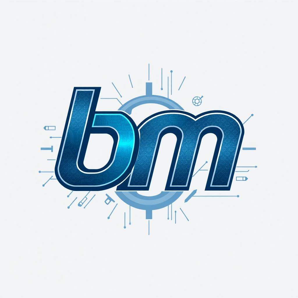 A sleek and modern logo design featuring the letters 'b' and 'm' intertwined in a dynamic manner that conveys a sense of engineering and innovation