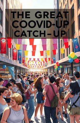 An artistic representation of a bustling urban environment post-pandemic, highlighting the essence of The Great COVID Catch-Up
