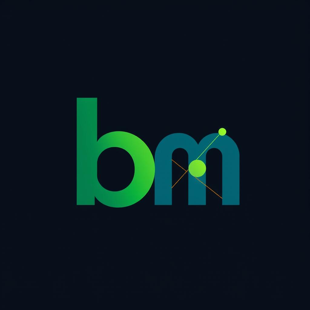 A sophisticated logo design featuring the letters 'b' and 'm' creatively intertwined to represent mathematics