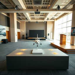 An interior view of a spacious room designed for presentations and exhibitions