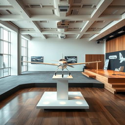 An interior view of a spacious room designed for presentations and exhibitions