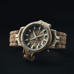 A watch design that creatively incorporates elements of human bones, skin, and tissue, showcasing a unique and avant-garde aesthetic