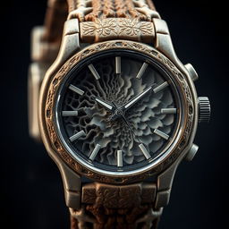 A watch design that creatively incorporates elements of human bones, skin, and tissue, showcasing a unique and avant-garde aesthetic