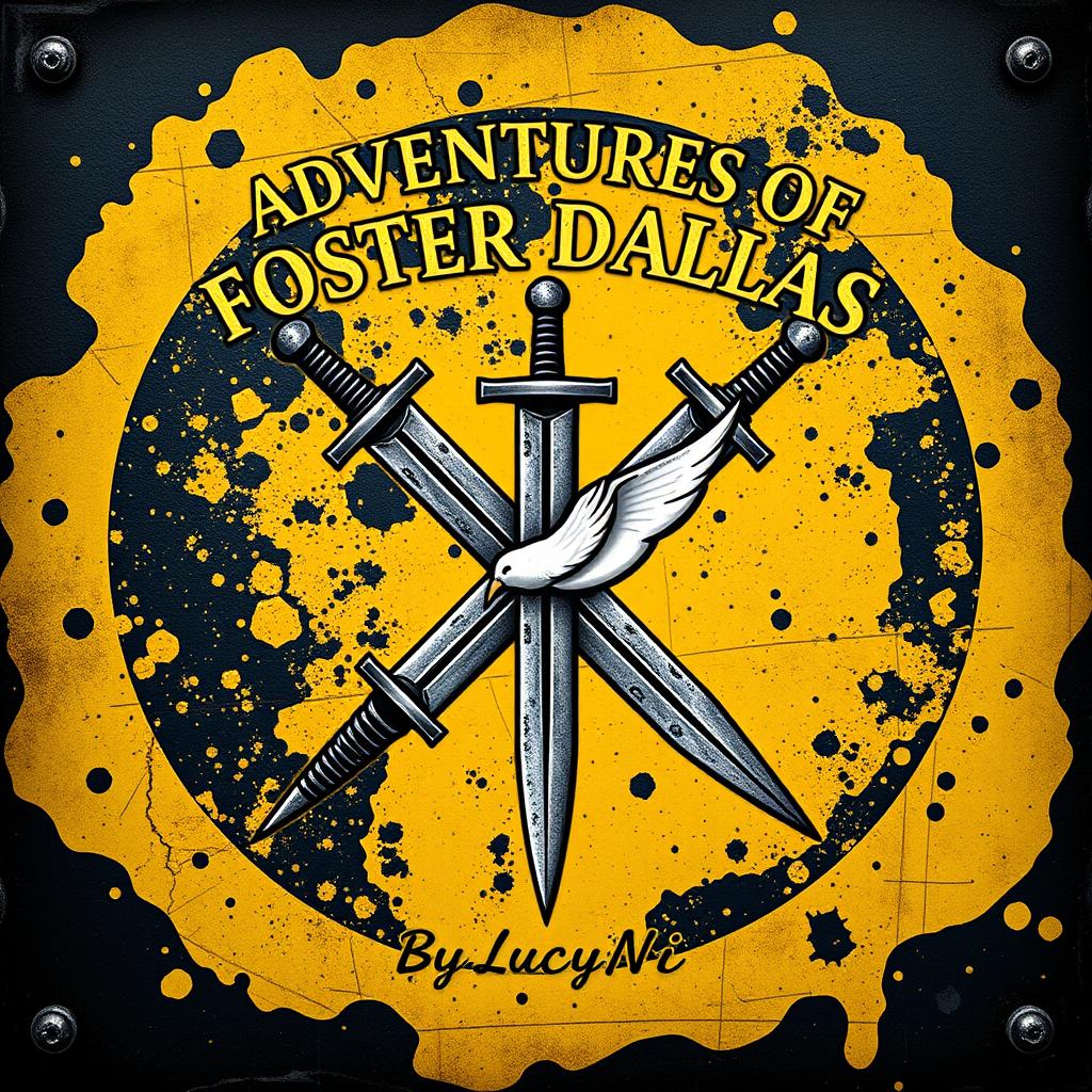 A bold crossing metal symbol set against a backdrop of old, molted black and yellow textures, creating a visually striking scene