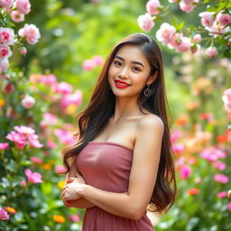 A confident and alluring young woman posing in a charming and tasteful manner, showcasing her youthful beauty and grace