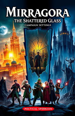 A dramatic book cover showcasing the fractured cityscape of Mirragora and Arogarrim
