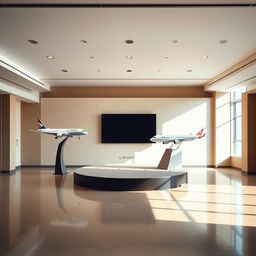 A spacious, empty room designed for presentations and showcases