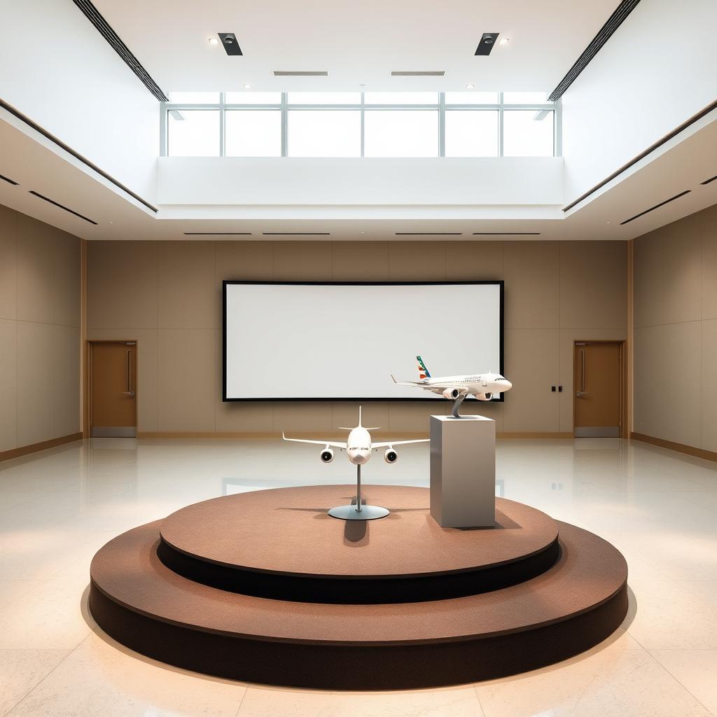 A spacious, empty room designed for presentations and showcases