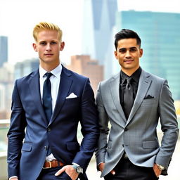 Two stylish men wearing well-tailored suits