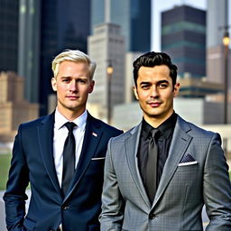 Two stylish men wearing well-tailored suits