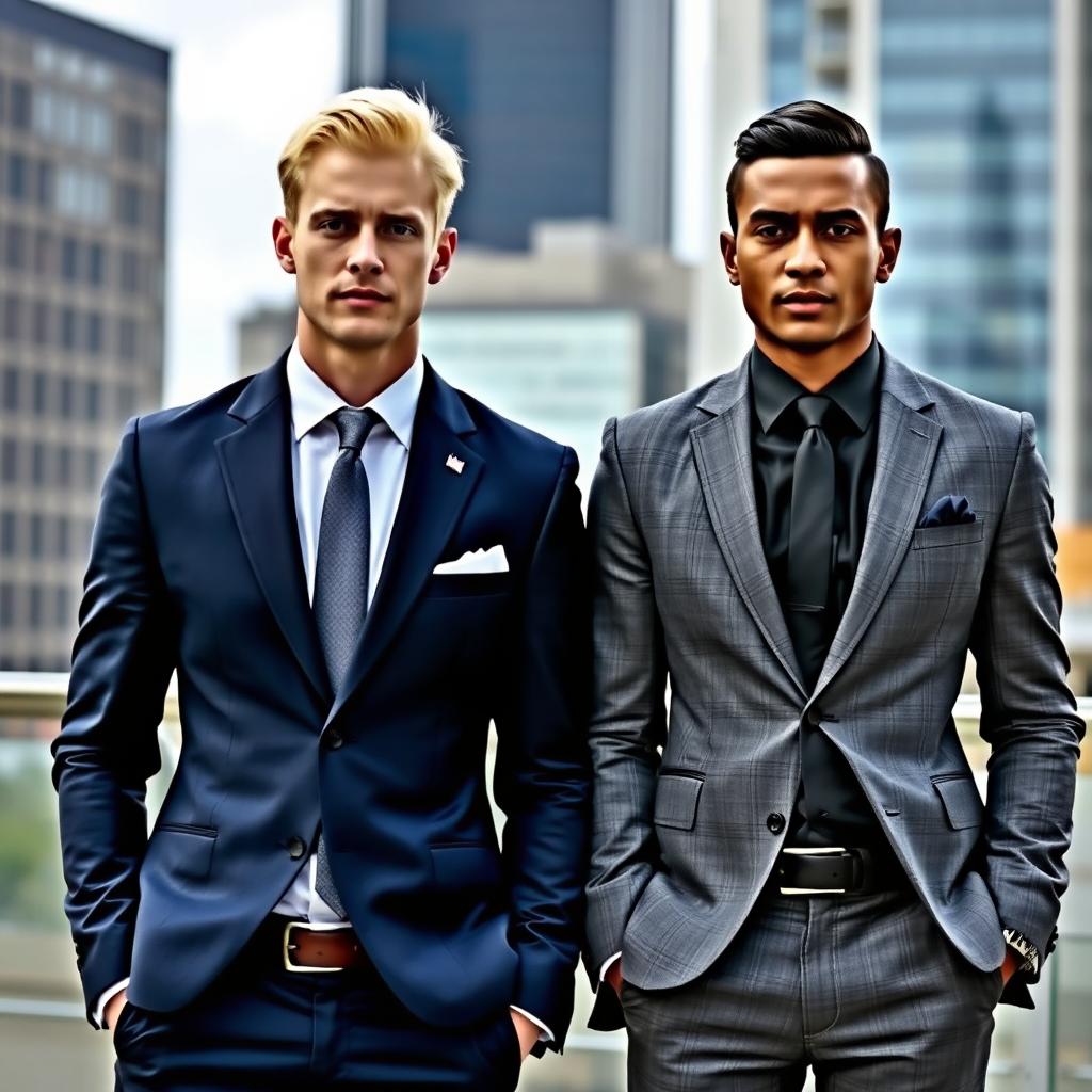 Two stylish men wearing well-tailored suits