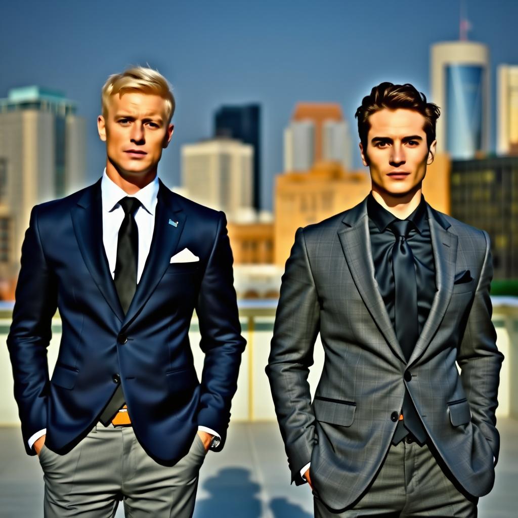 Two stylish men wearing well-tailored suits