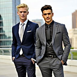 Two stylish men wearing well-tailored suits