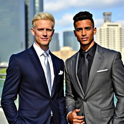 Two stylish men wearing well-tailored suits