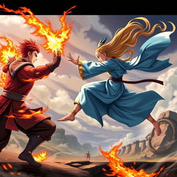 A dynamic battle scene featuring two combatants inspired by Avatar: The Last Airbender