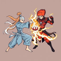 A stylized and graphic illustration of two combatants inspired by Avatar: The Last Airbender, designed for a t-shirt print