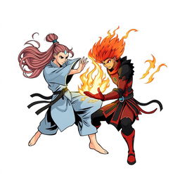 A stylized and graphic illustration of two combatants inspired by Avatar: The Last Airbender, designed for a t-shirt print