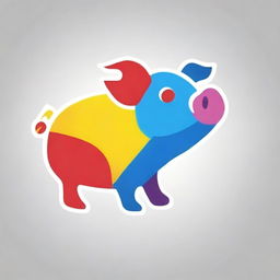 A high-quality digital art of a pig emblem, dynamically painted with a mix of red, blue, and yellow colors