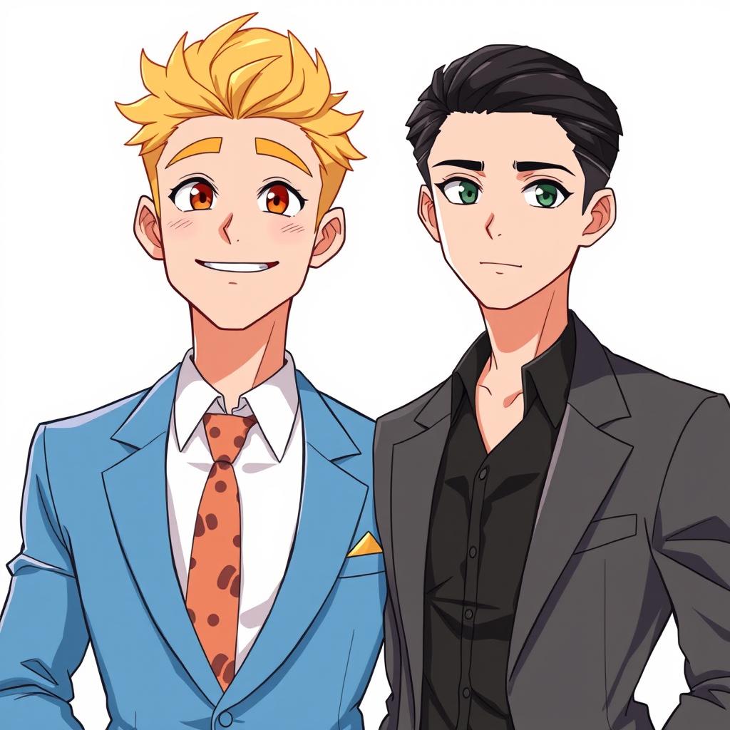 An HD anime-style illustration featuring two men in suits