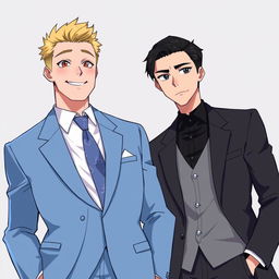 An HD anime-style illustration featuring two men in suits