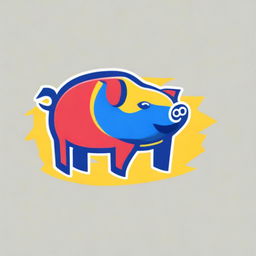 A high-quality digital art of a pig emblem, dynamically painted with a mix of red, blue, and yellow colors