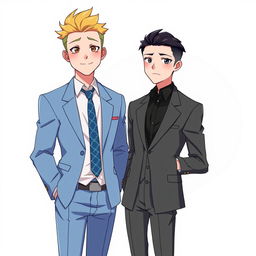 An HD anime-style illustration featuring two men in suits