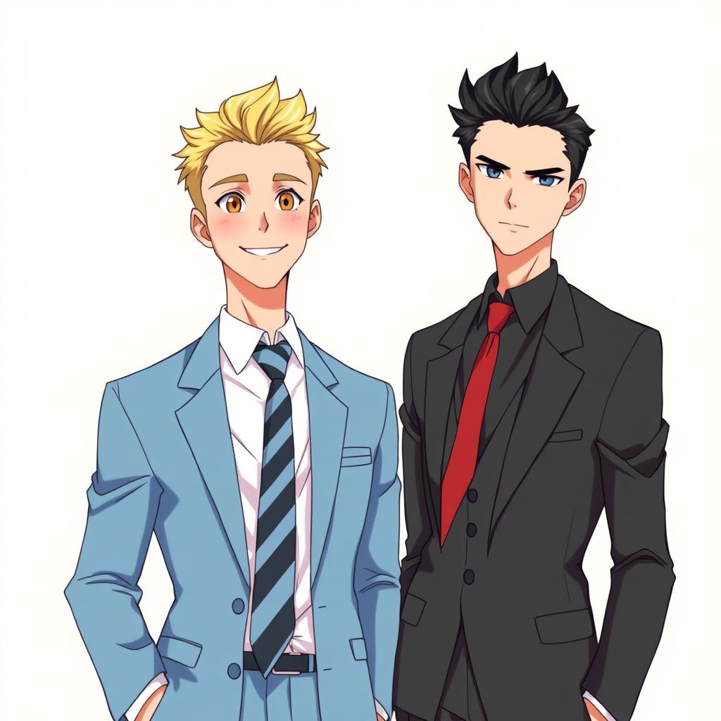 An HD anime-style illustration featuring two men in suits