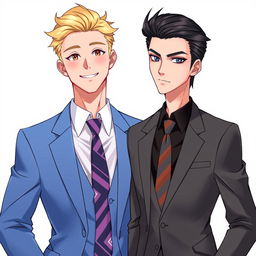 An HD anime-style illustration featuring two men in suits
