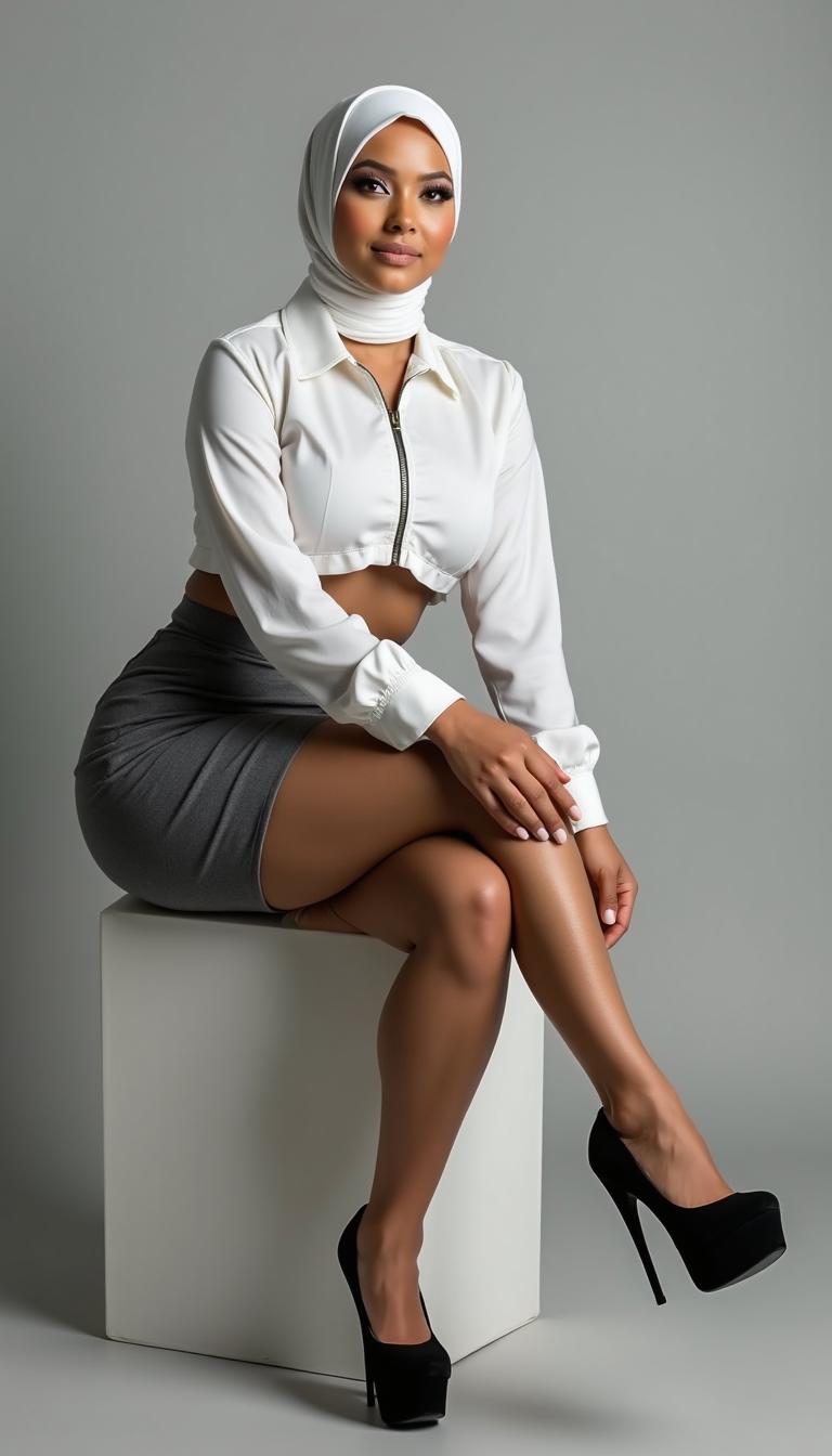 A classy, fashionable 28-year-old woman with a stunning hourglass figure, featuring ample curves including large breasts and a shapely backside