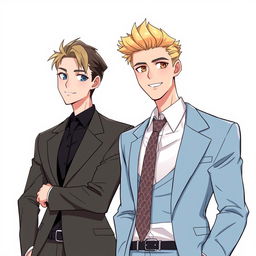 An HD anime-style illustration featuring two handsome men in suits