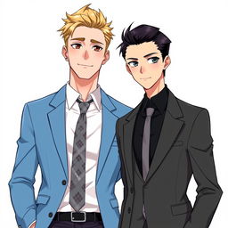 An HD anime-style illustration featuring two handsome men in suits