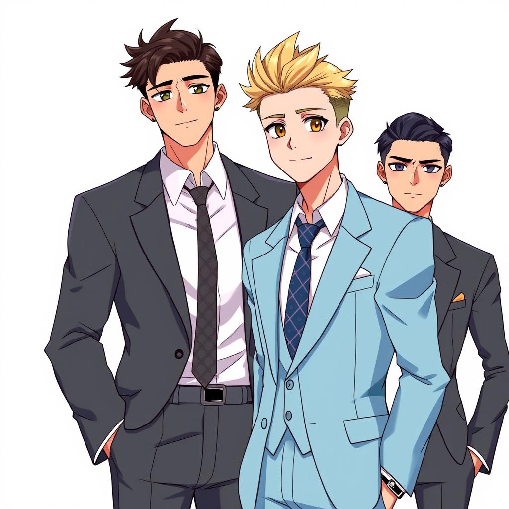 An HD anime-style illustration featuring two handsome men in suits
