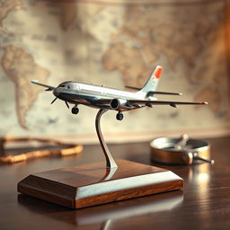 A captivating still life featuring a detailed model of an airplane prominently displayed