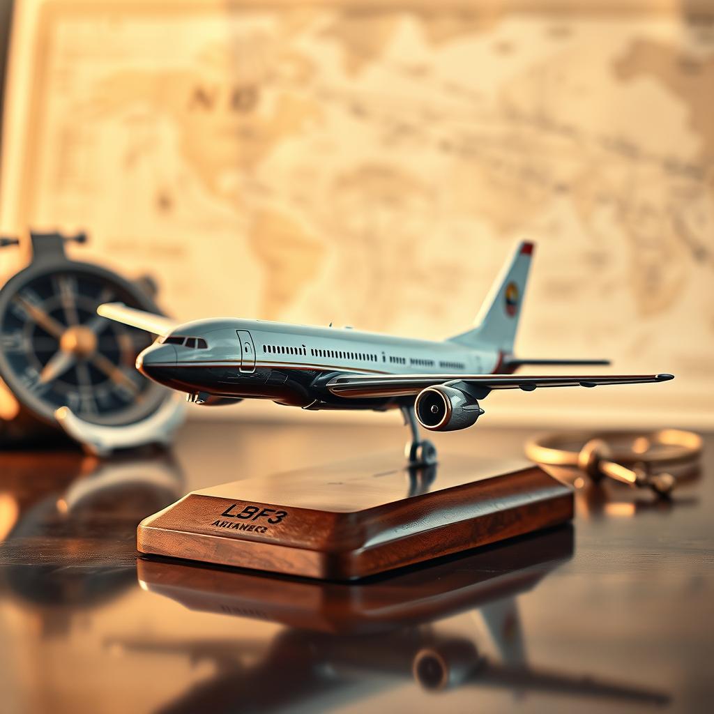 A captivating still life featuring a detailed model of an airplane prominently displayed
