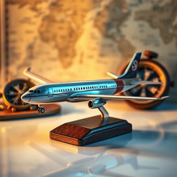 A captivating still life featuring a detailed model of an airplane prominently displayed