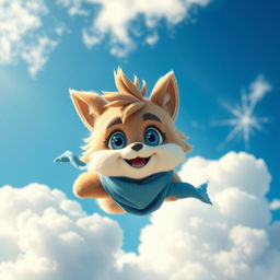 A furry character with blue eyes and erect ears, wearing a stylish blue scarf