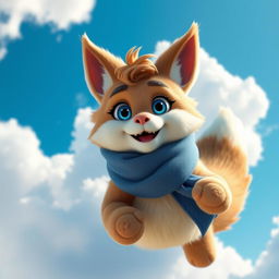A furry character with blue eyes and erect ears, wearing a stylish blue scarf