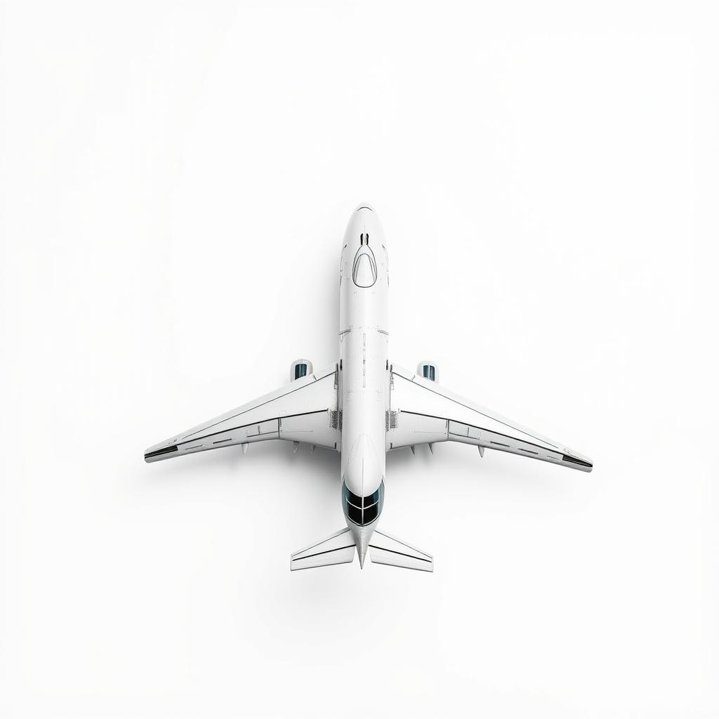 A pristine blank image featuring a meticulously detailed model of an airplane, centered in the frame