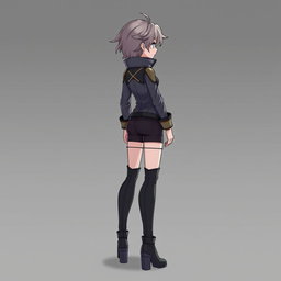 A character viewed from the side profile, designed for animation in a game, detailing the character's features and clothing for clarity