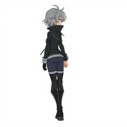 A character viewed from the side profile, designed for animation in a game, detailing the character's features and clothing for clarity