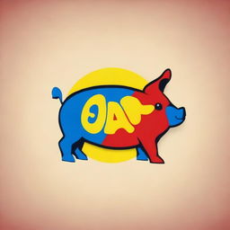 A high-quality digital art of a pig emblem, dynamically painted with a mix of red, blue, and yellow colors