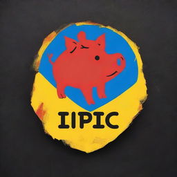 A high-quality digital art of a pig emblem, dynamically painted with a mix of red, blue, and yellow colors