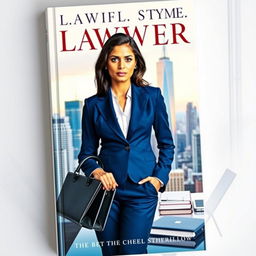 A dynamic book cover featuring a confident lawyer standing in a modern office space