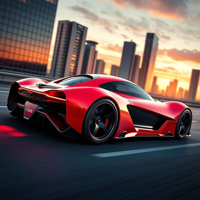 An original hypercar design featuring a sleek, aerodynamic body with sharp lines and futuristic aesthetics