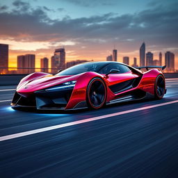 An original hypercar design featuring a sleek, aerodynamic body with sharp lines and futuristic aesthetics