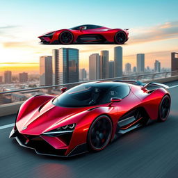 An original hypercar design featuring a sleek, aerodynamic body with sharp lines and futuristic aesthetics