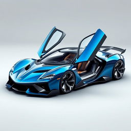 An original design of a hypercar featuring sleek aerodynamic lines, a low profile, and a futuristic aesthetic