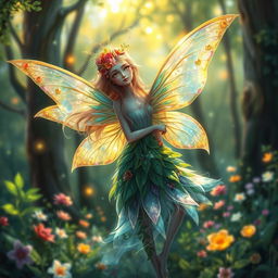 A mystical fairy in an enchanting forest, portrayed in a vibrant oil painting style