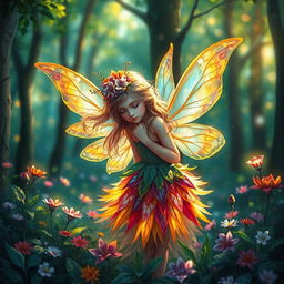 A mystical fairy in an enchanting forest, portrayed in a vibrant oil painting style